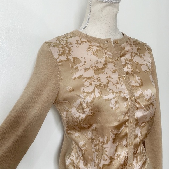 LORD & TAYLOR EXTRA FINE MERINO WOOL SILK BEIGE SOFT PINK KNIT CARDIGAN - XS - Picture 4 of 9